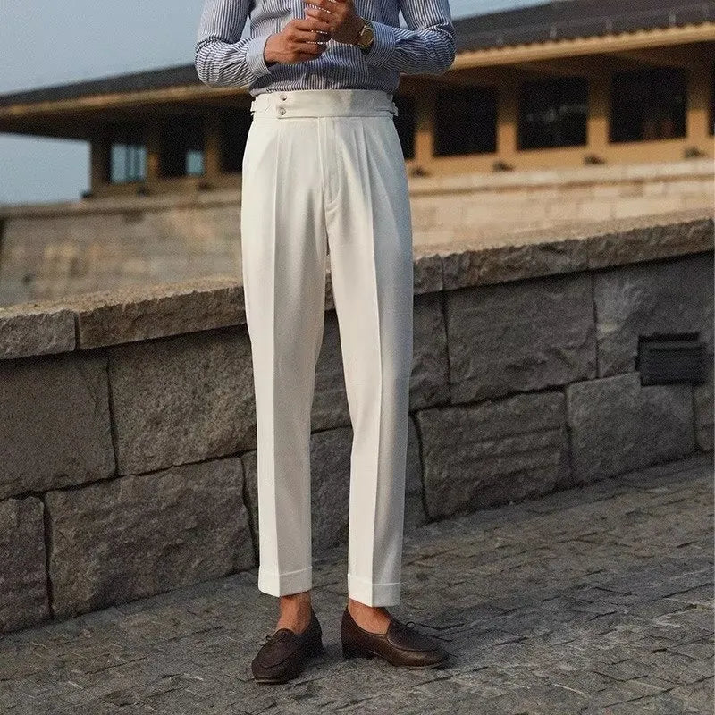 Men's slim fit straight leg business trousers in polyester blend fabric