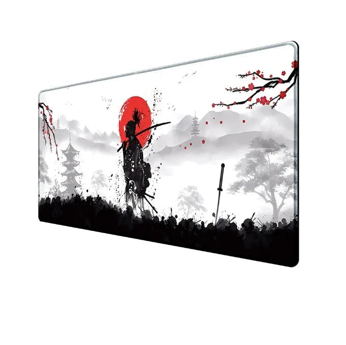Japanese samurai pattern gaming mouse pad with cloth surface and non-slip base in various size configurations