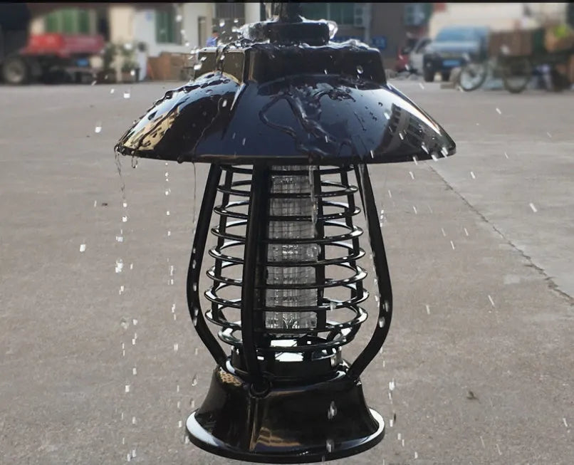 White and black solar powered mosquito lamp for garden insect control with solar panel