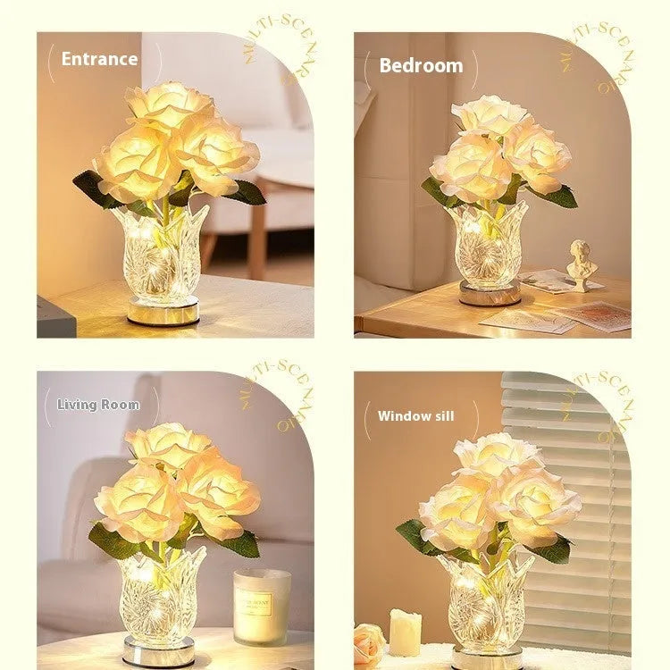 Crystal flowers decorative table lamp with touch control dimming and rechargeable battery