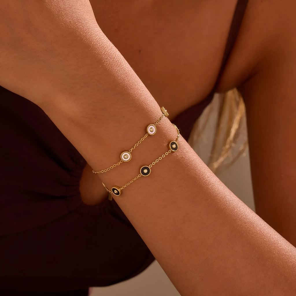Women's geometric fritillary pattern bracelet and necklace set with 18K gold plating over stainless steel