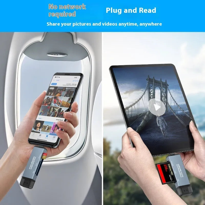 CF SD TF three-in-one card reader with aluminium alloy construction measuring 9.2 cm