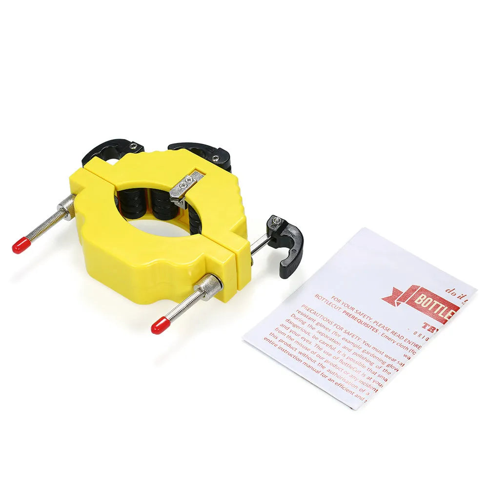 Yellow plastic and stainless steel bottle cutting tool for DIY glass crafts