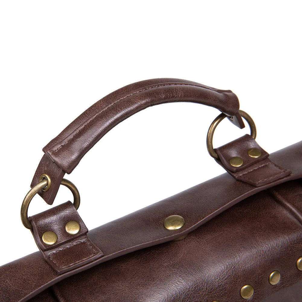 Bronze steampunk retro pillow shoulder bag with square shape and metal hardware.