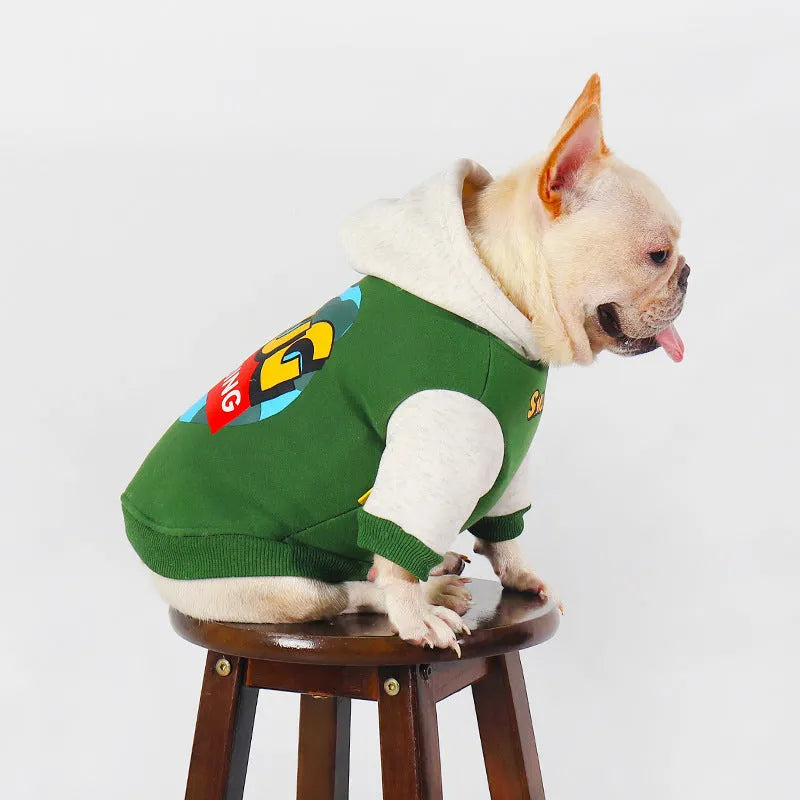 Green cotton dog coat for large breeds shown in sizes from L to 4XL for winter wear