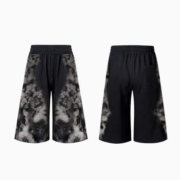Loose street trend trousers set with hoodie and seven-inch shorts in printed collage stitching