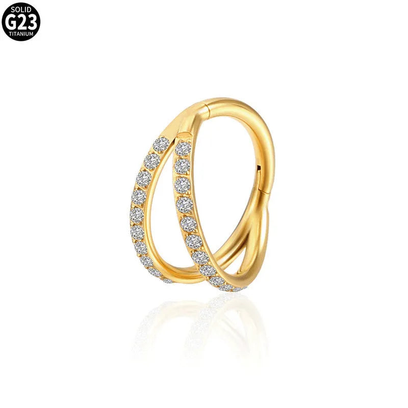 G23 titanium alloy puncture zircon lip and nose ring in steel or gold colour options