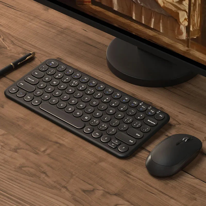 Ultra-thin wireless keyboard and mouse set in black white or pink colours with mute keys and 1000DPI resolution