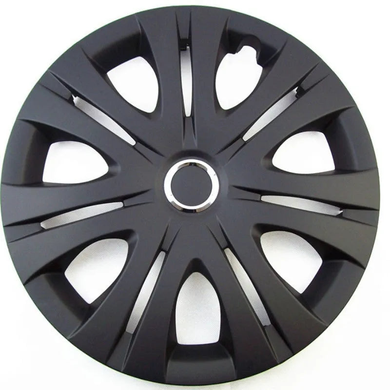 Universal monochrome car wheel hub cover in ABS plastic for 13 to 16-inch wheels.
