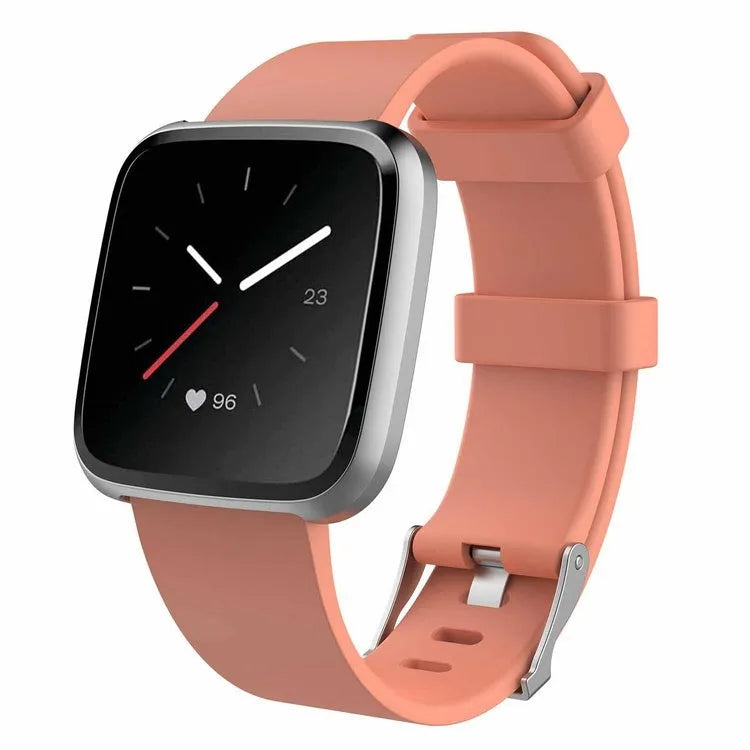 Fitbit Versa Lite TPE replacement watch strap showing colour options and sizing measurements