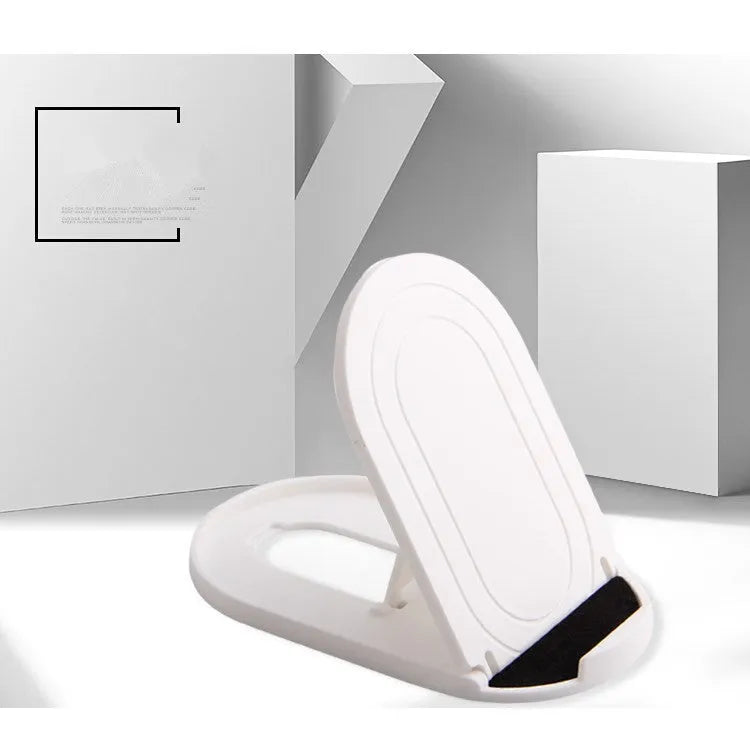 Adjustable plastic mobile phone stand in six colour options showing lazy bracket design