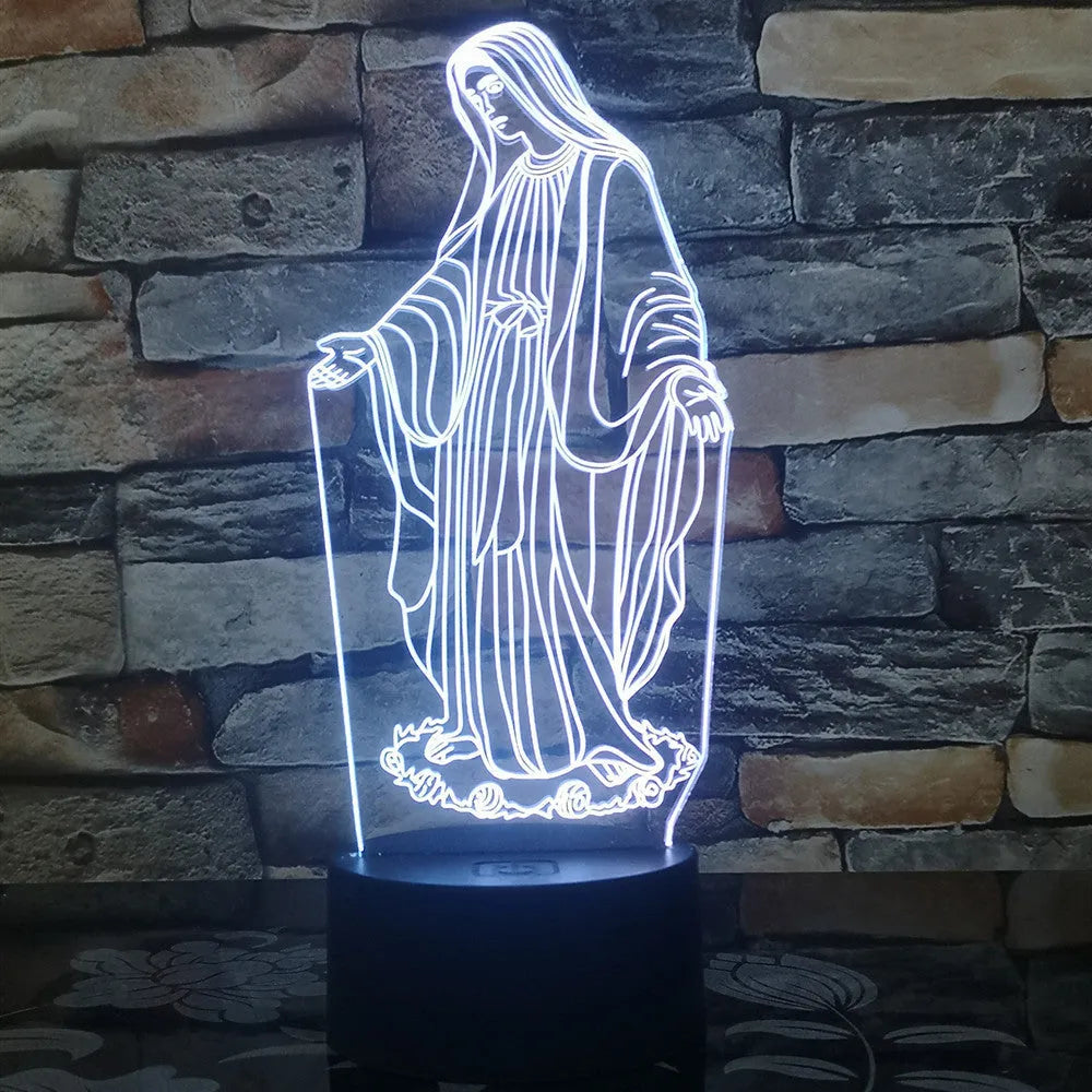 3D LED night light with dual ring pattern glowing in colour on ABS base