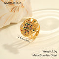 Geometric stainless steel ring with pleated inlaid design in open mouth construction