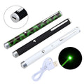 Three 5mw green laser pointer pens in black, camouflage, and white with high hardness body