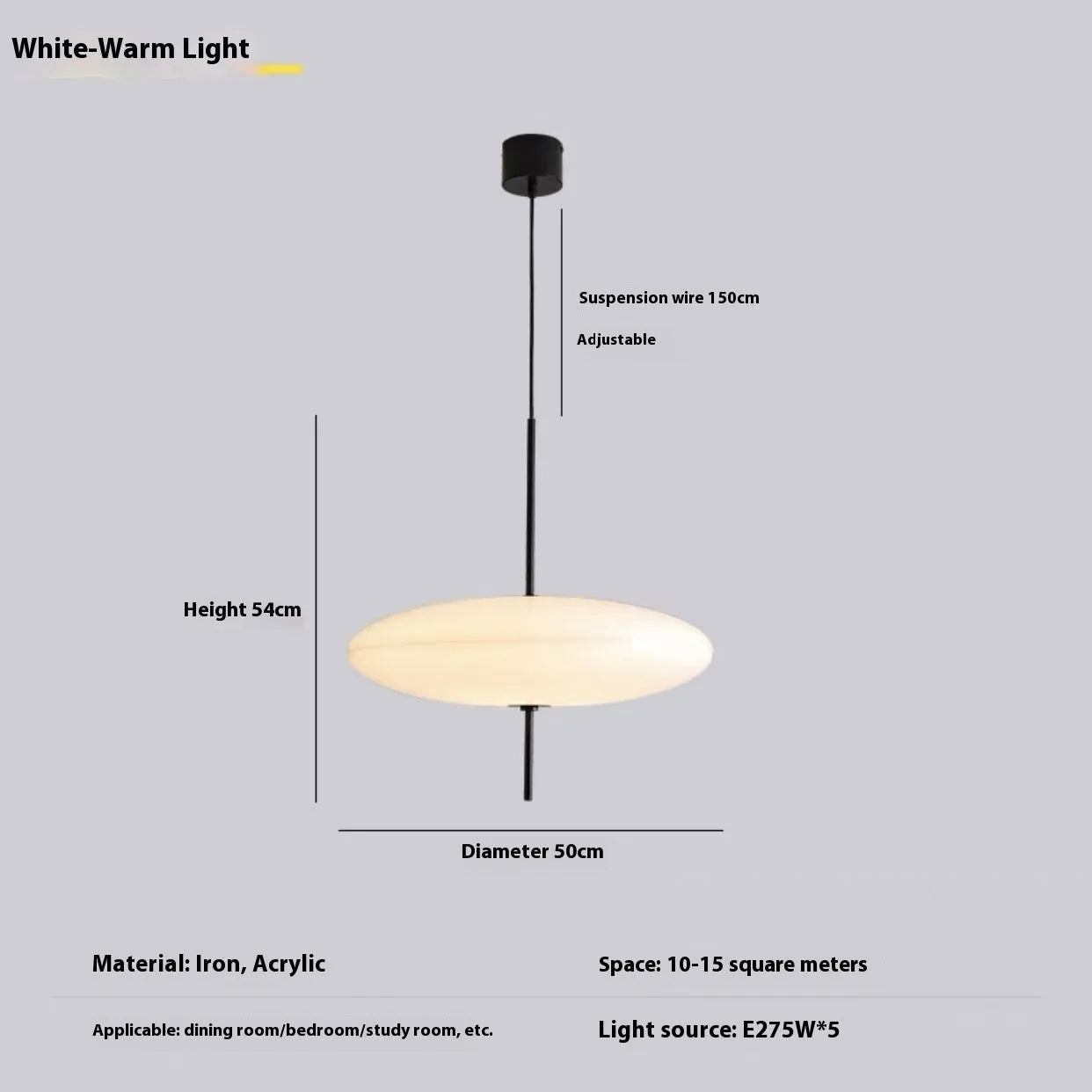 Nordic modern art retro chandelier with UFO-shaped shade in black and white colour option