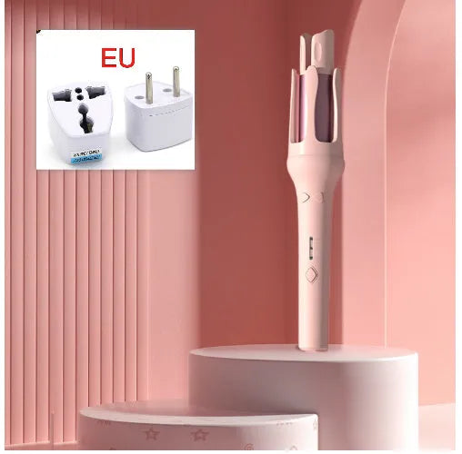 Automatic hair curler in white pink colour with 32mm barrel and US EU plug adapters