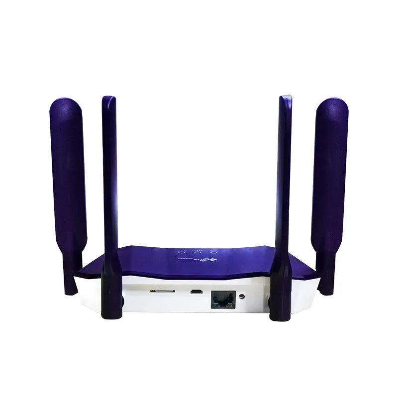 Blue 4G and wired dual-mode internet router with four extended antennas.