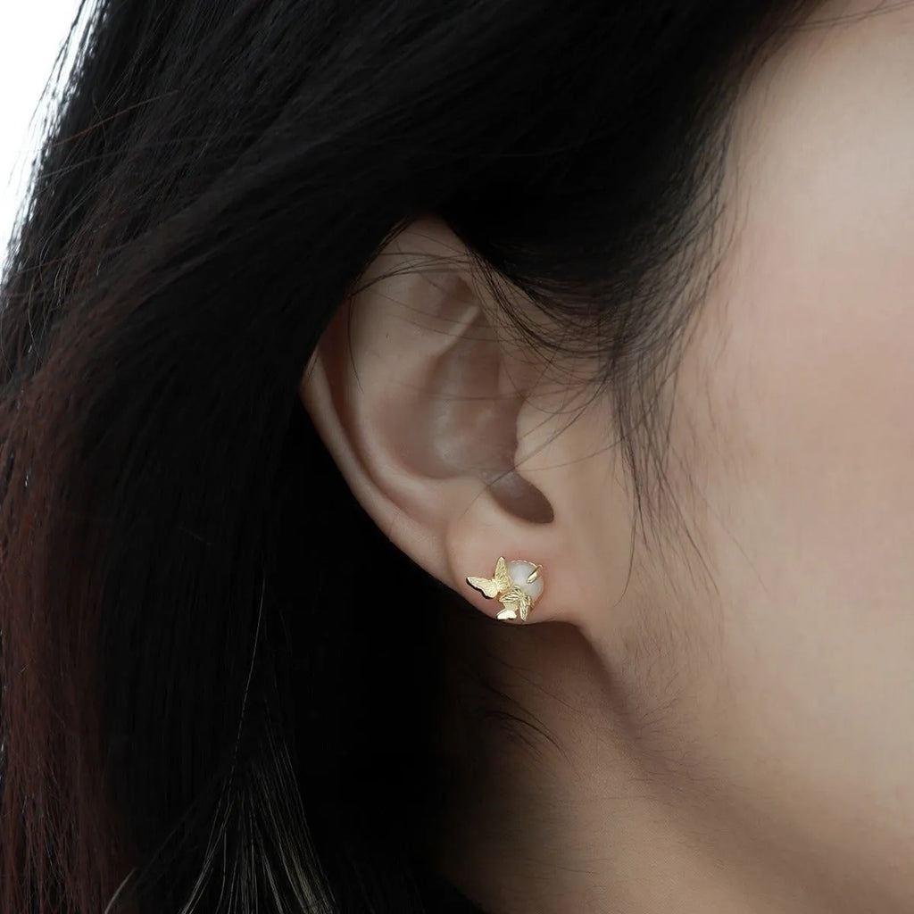 925 silver butterfly stud earrings with white gold or gold plating options