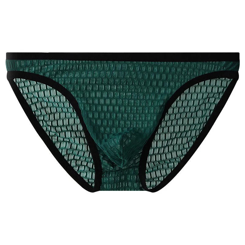 Men's low waist transparent lace underwear shorts in black, green, light purple, rose red, or white