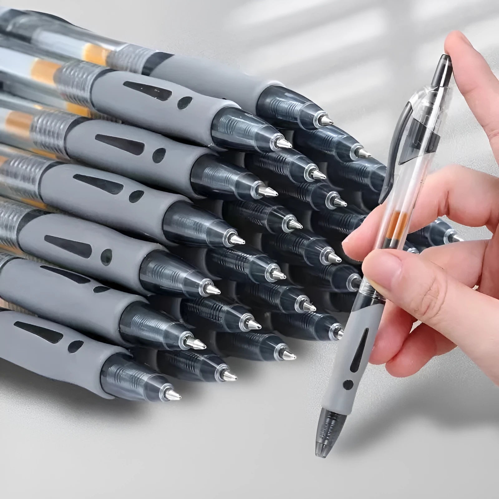 0.5mm gel pen in black, red, or blue ink colours with plastic barrel