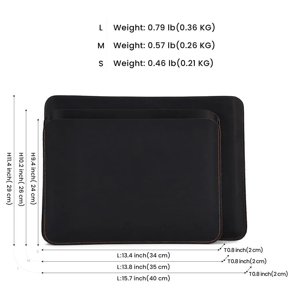 Men's brown crazy horse leather horizontal computer liner bag showing compartments and wear-resistant construction