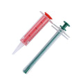 Two soft-tip silica gel pet pill shooters for cats and dogs on a white background