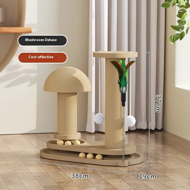 Solid wood cat scratching post with turntable climbing frame in multiple design variations
