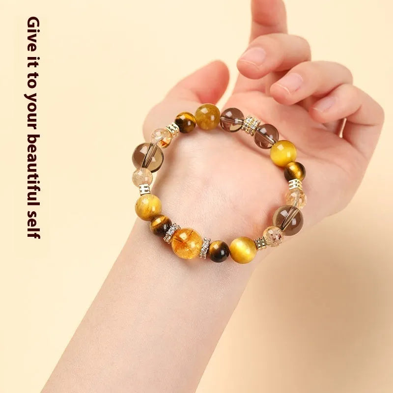 Lucky Jinba crystal tiger-eye bracelet with geometric pattern in natural yellow tower crystal