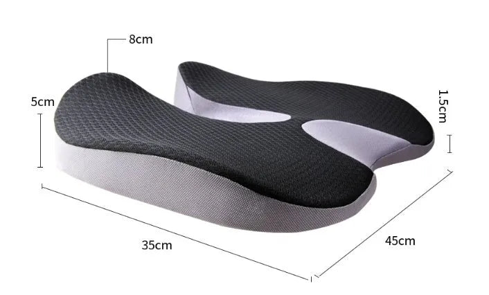 Curved bevel design seat cushion in beige colour, showing its contoured shape for tailbone support.