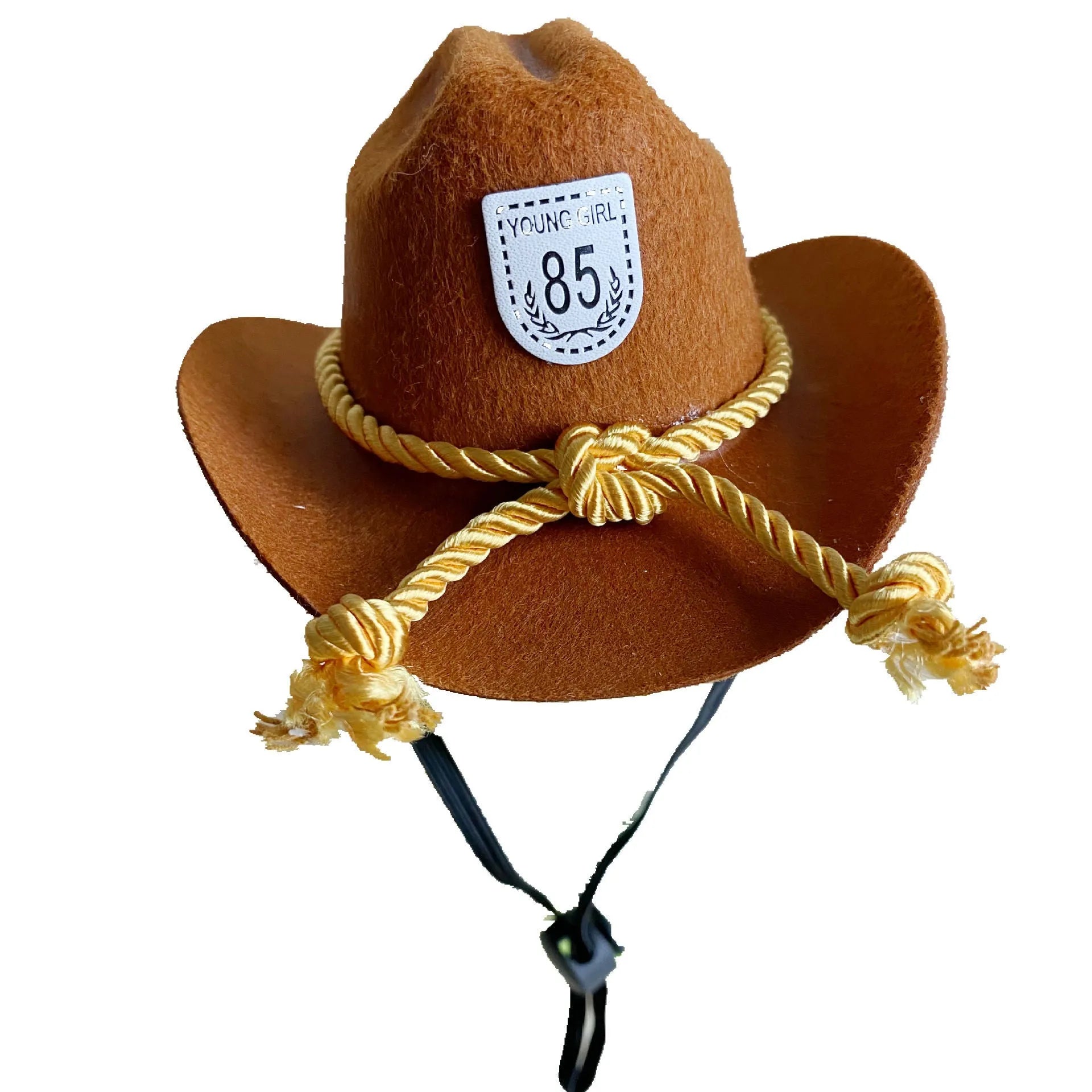 British cat cowboy hat in non woven fabric with decorative velvet belt and ribbon trim