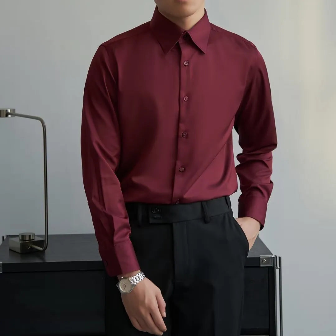 Men's black long sleeve Korean style shirt with cardigan design for autumn casual wear