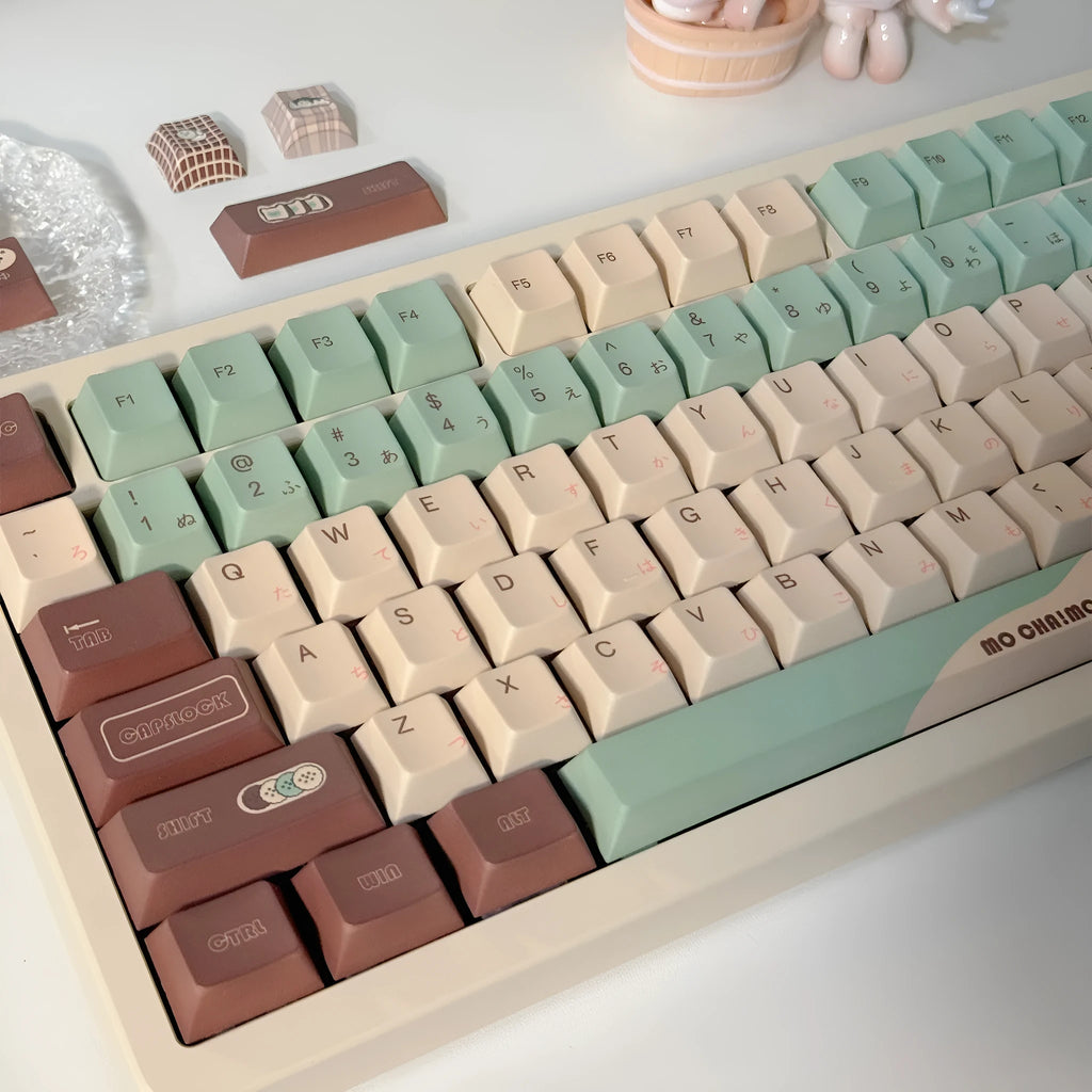 CAP Adaptive Cross Satellite Shaft mechanical keyboard keycaps in matcha green colour theme