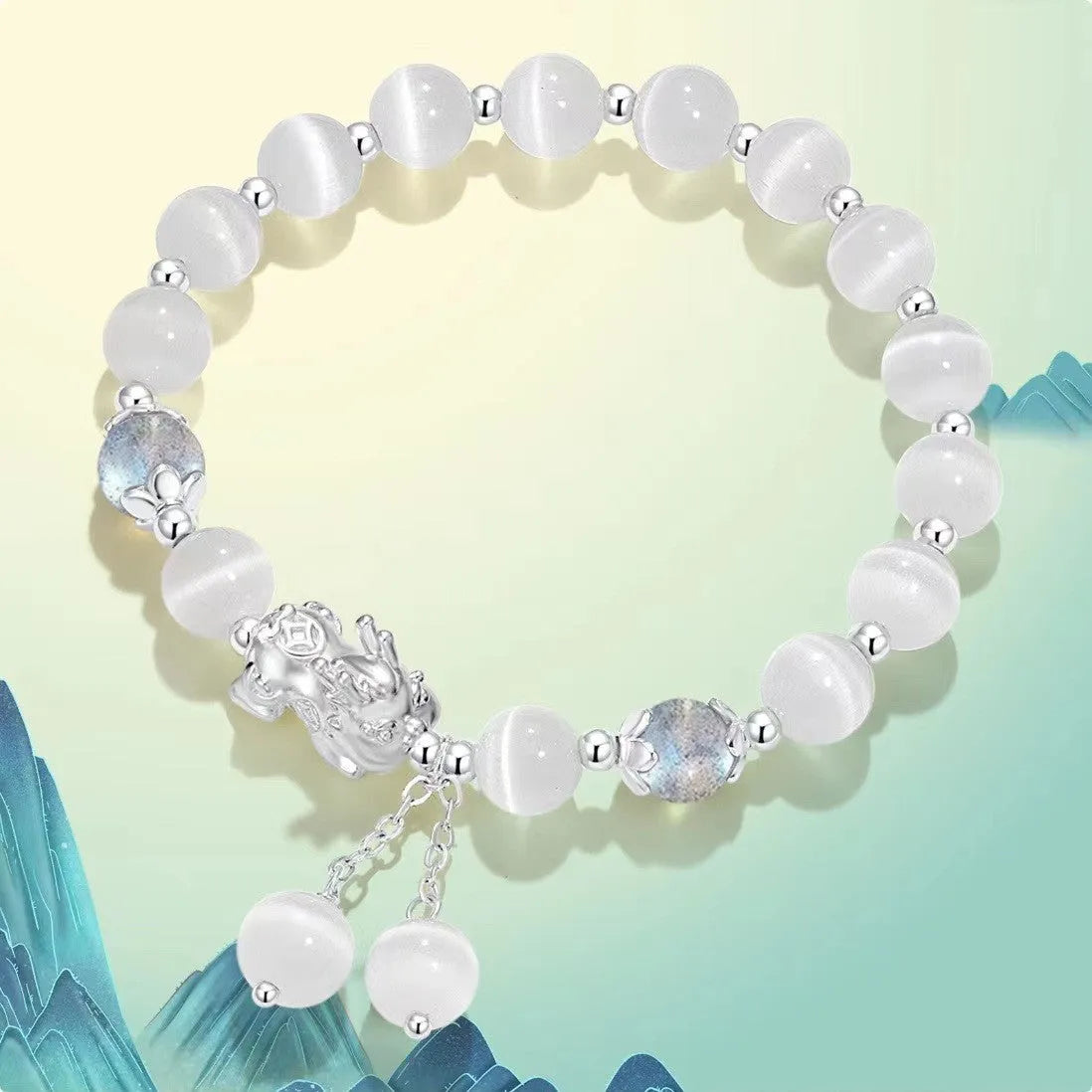 Natural black agate couple bracelet with 10mm wave beads and money painting design in grey colours