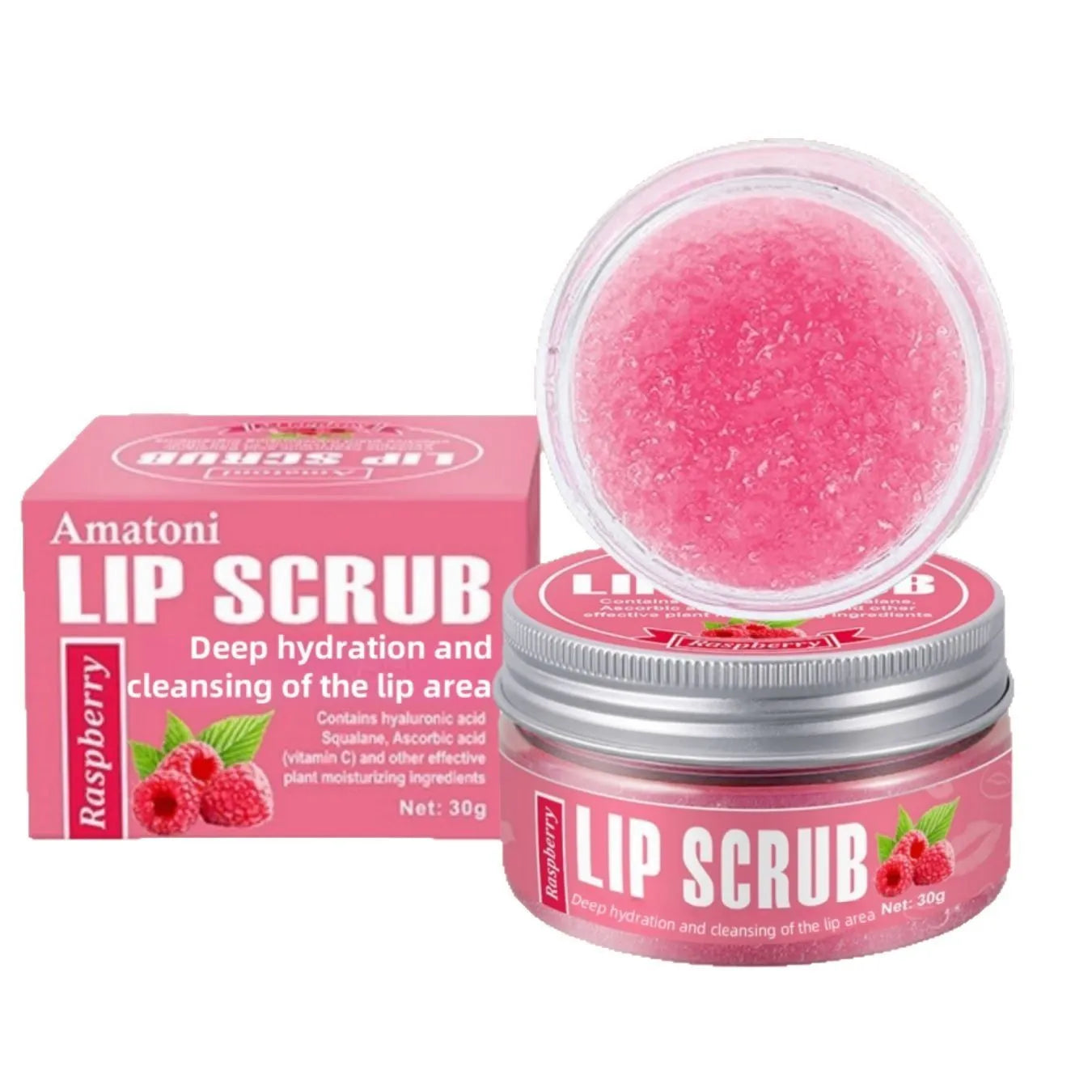 Amatoni Lip Scrub pot with 30g fruit flavour exfoliating cream for lips