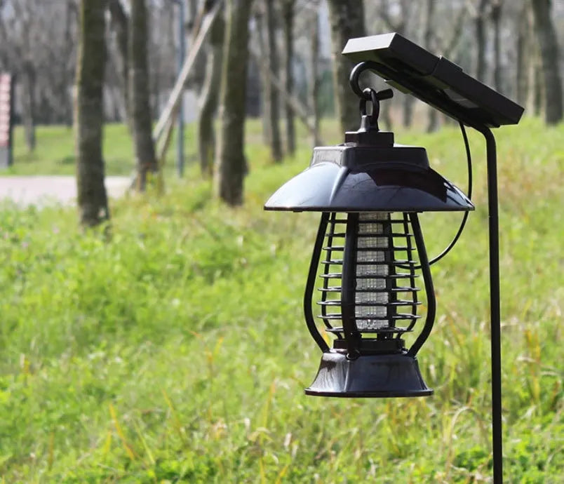 White and black solar powered mosquito lamp for garden insect control with solar panel