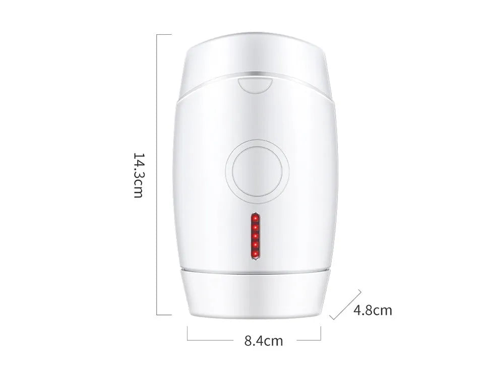 White home laser hair removal instrument measuring 14.3cm tall with 5 energy settings and UK plug