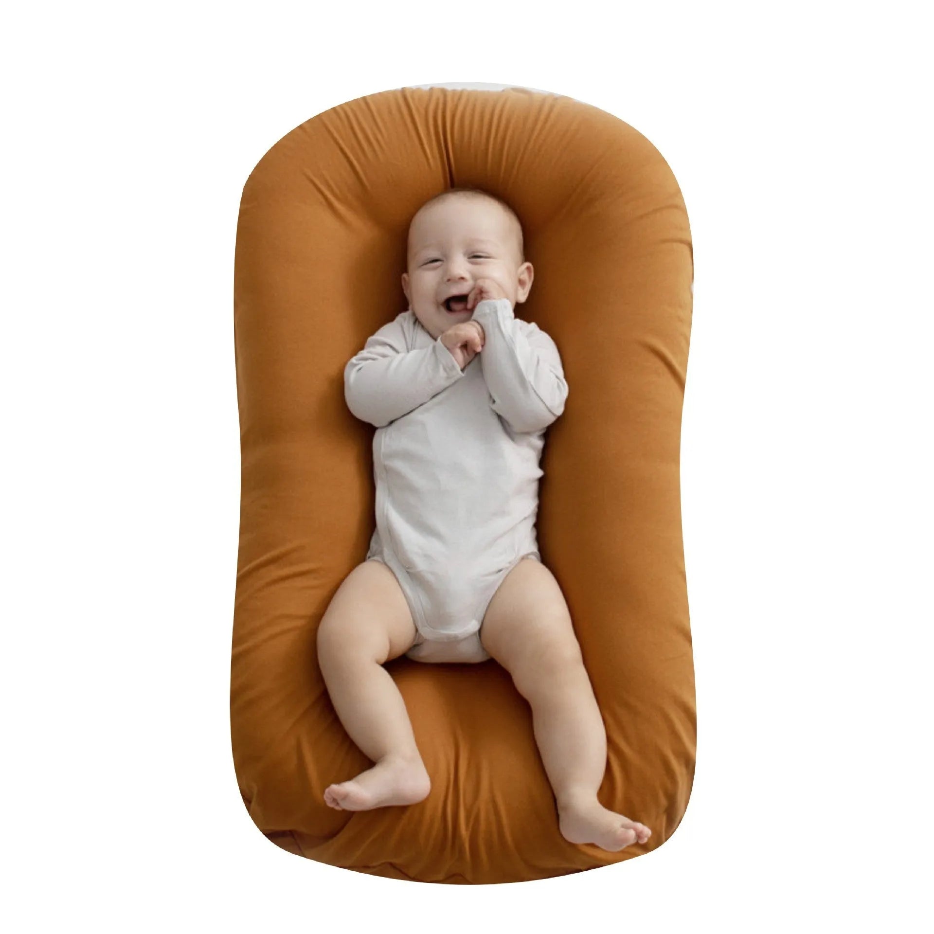 Beige portable cotton baby nest crib for newborn, measuring 75cm by 45cm.