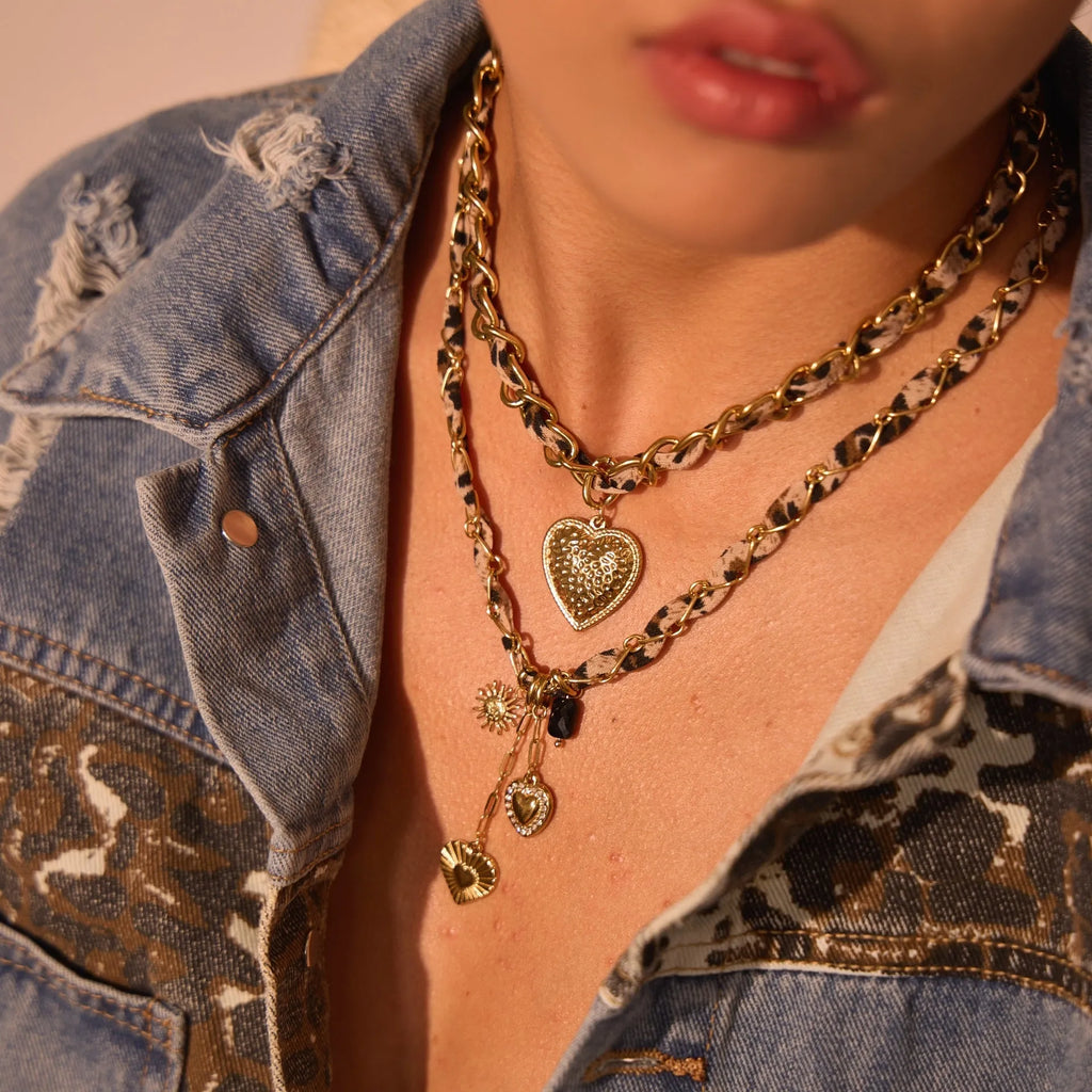 Geometric leopard love pendant stainless steel necklace with adjustable chain for women