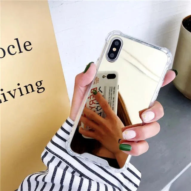 Mirror finish TPU protective case shown on iPhone with colour options displayed.