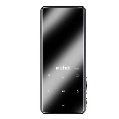 Silver portable MP3 MP4 music player with 2.4-inch touch screen showing music interface.
