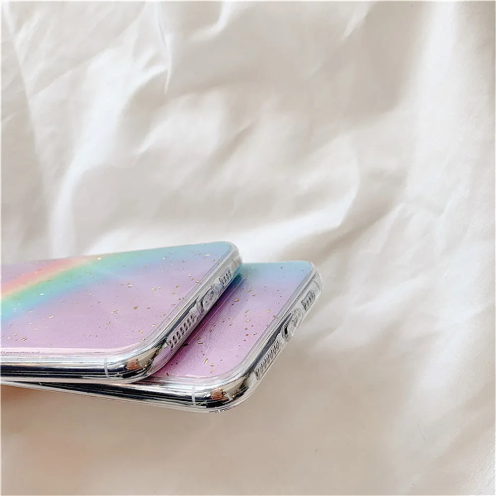 Rainbow gradient stripe phone case for iPhone with Japanese Korean style design