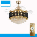 Remote control crystal chandelier ceiling fan light with wooden blades and LED light.