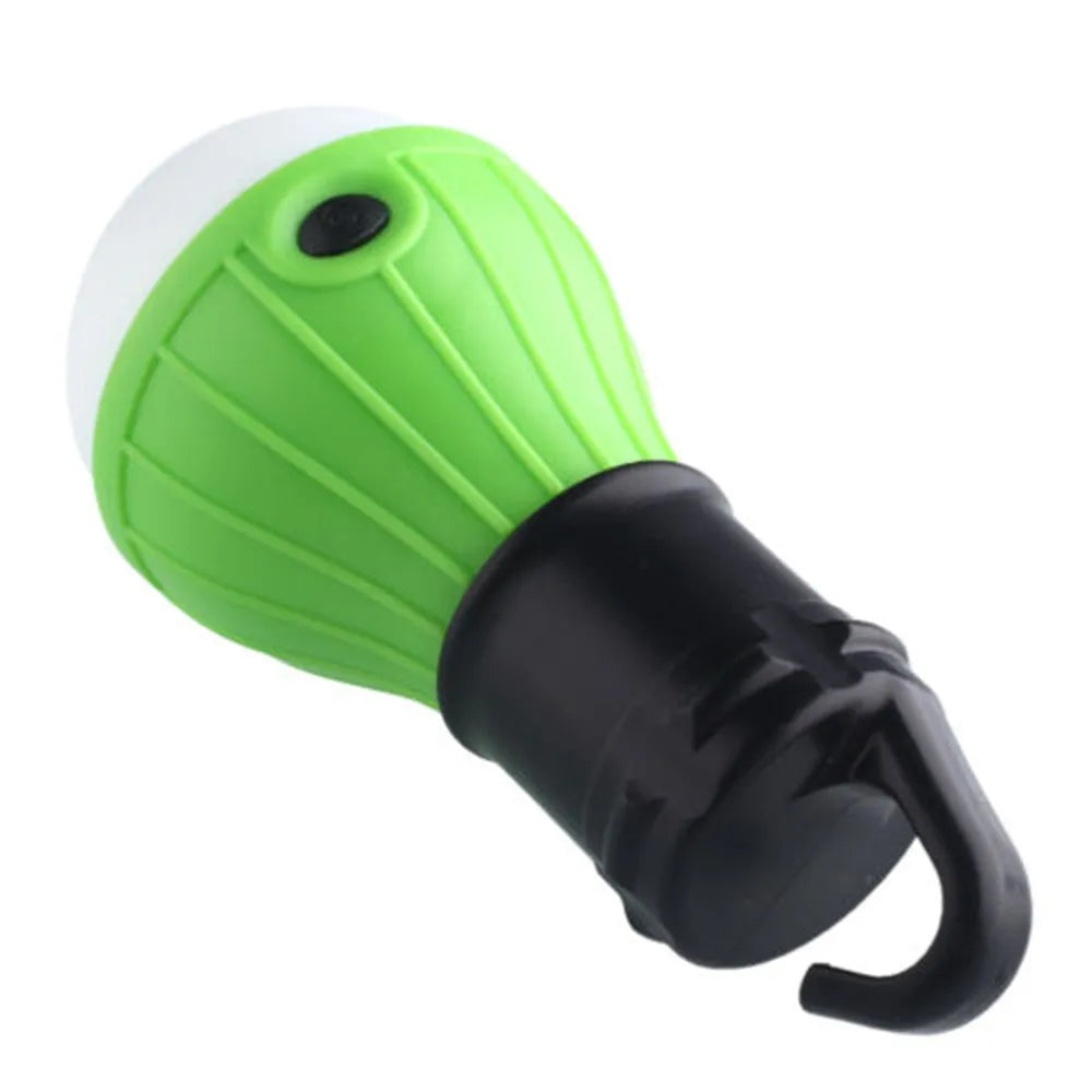 Portable hanging hook LED camping light in blue colour showing size scale