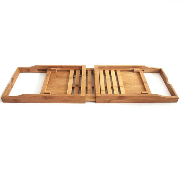 Natural bamboo bathtub frame with single-tier storage for bathroom organisation
