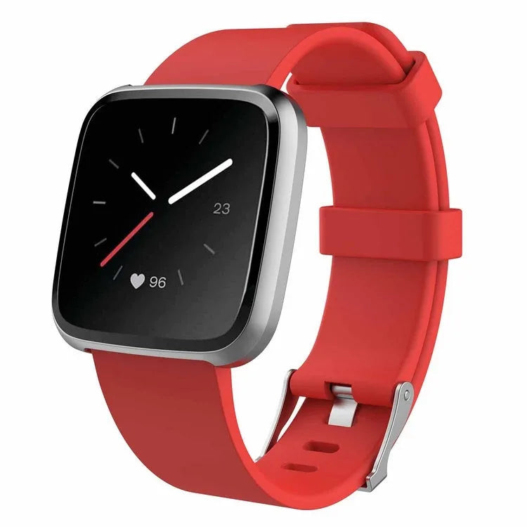 Fitbit Versa Lite TPE replacement watch strap showing colour options and sizing measurements
