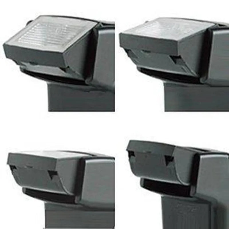 SLR camera hot shoe flash accessory with 90-degree tilt adjustment, shown with AA batteries for scale