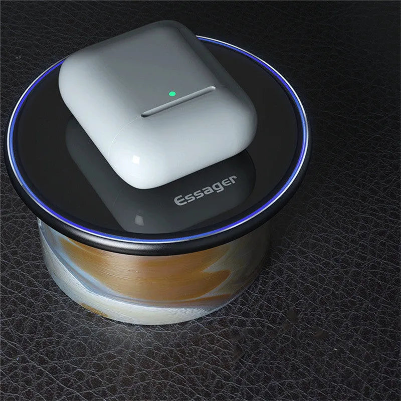 Black or white aluminium alloy Qi wireless charging pad with LED light, 10.1 cm by 7 cm
