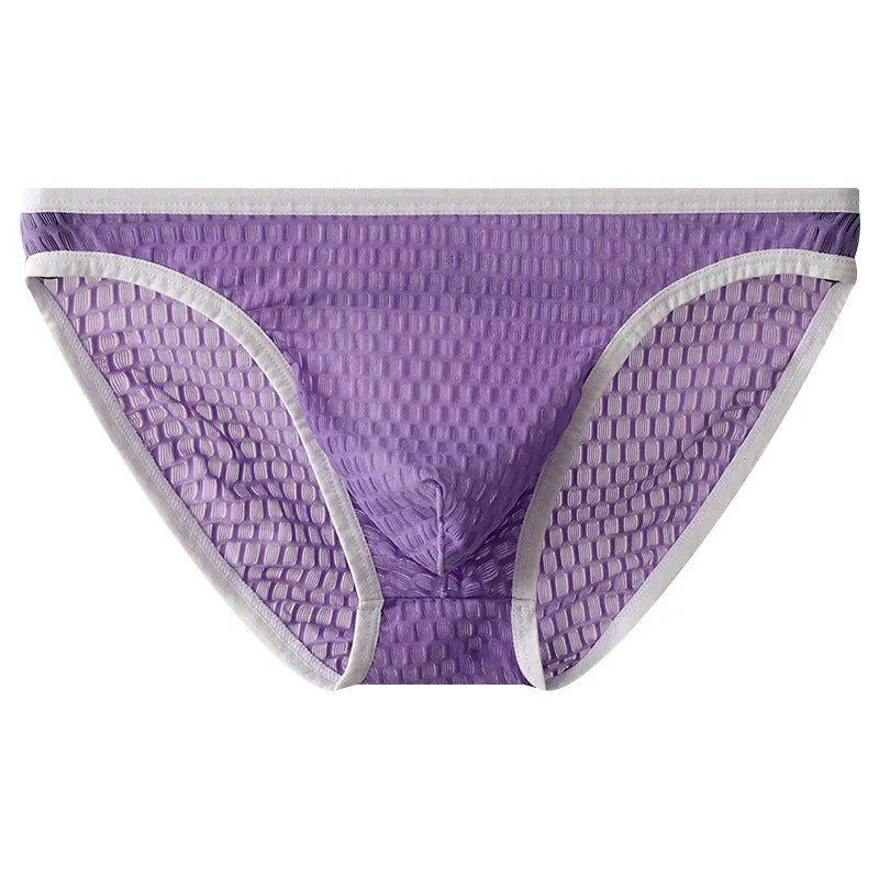 Men's low waist transparent lace underwear shorts in black, green, light purple, rose red, or white