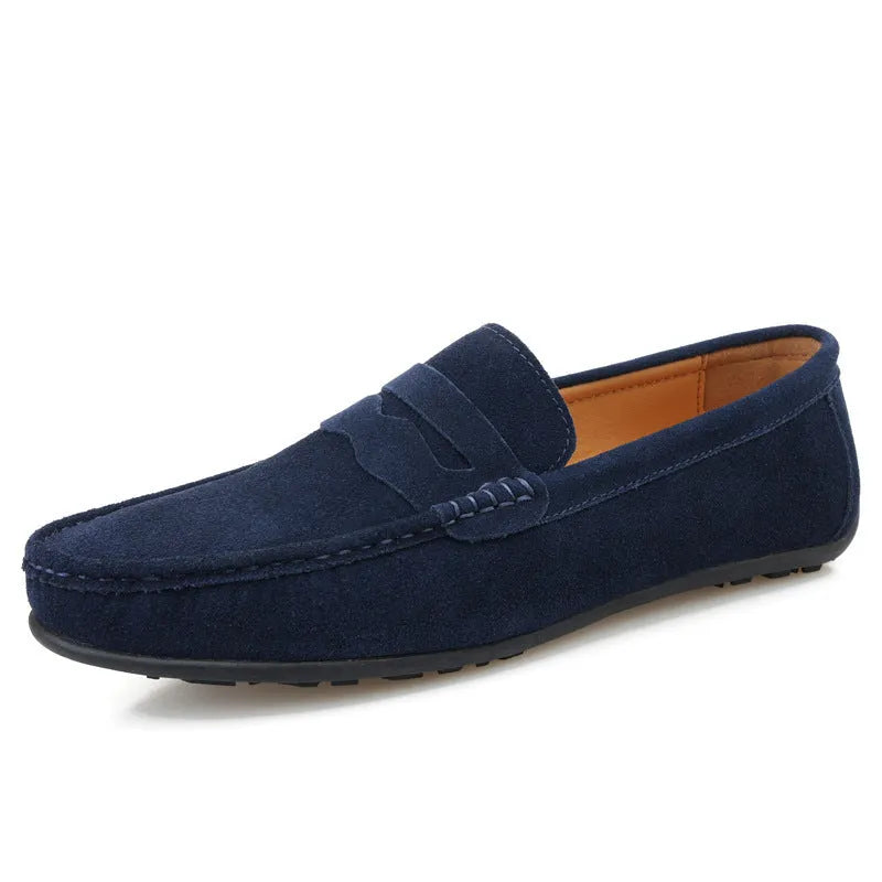Men's solid colour suede loafers slip-on casual shoes with round toe and flat heel