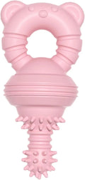 Blue rubber molar dog chew toy with textured surface and bell inside.